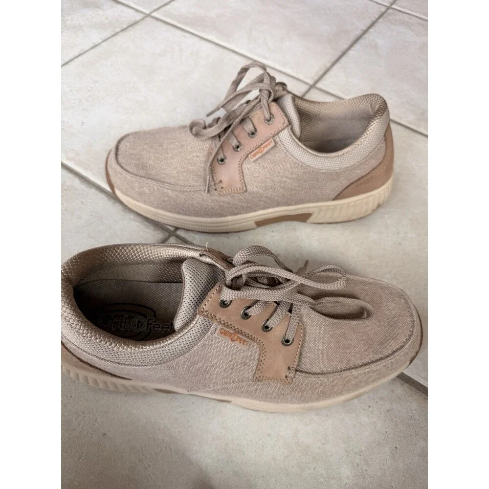 Orthofeet Porto 426 Men’s 12 D Beige/Taupe Canvas Orthotic Walking Shoes